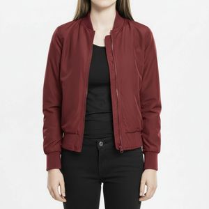 Women's Maroon Knitted <b>Zip</b>-<b>Up</b> Bomber <b>Jacket</b> Custom Logo Windproof Breathable Plus Size Thermal Quick Dry Detachable Liner - Product Image 1