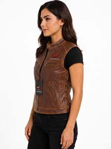 Chaleco de cuero para mujer con corte moderno, acabado elegante, cierre de cremallera frontal y costuras duraderas para un rendimiento prolongado. - Product Image 6