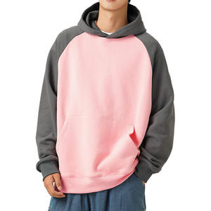 Sweat-shirt à capuche pour homme, rouge et crème, manches raglan, coupe ample, couleur unie, tricoté, pour l'automne, 100% coton - Product Image 4