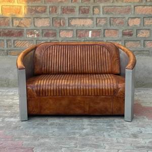 Handcrafted Eco-Friendly Aviator Leather Loveseat <b>Sofa</b> with Solid <b>Wood</b> Frame L-Shape Tufted Back Vintage Lounge Furniture - Product Image 2