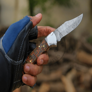 TARJ ENTERPRISES Navaja de bolsillo plegable de acero de Damasco hecha a mano, con mango de madera personalizado, punta de caída, EDC, supervivencia, industrial - Product Image 2