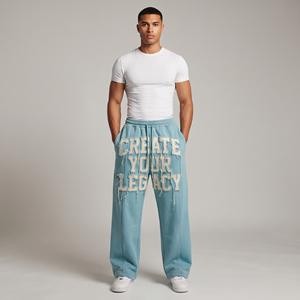 Pantalon de survêtement ample et épais pour homme, coupe décontractée, avec broderie et patchs effet usé, jambe large droite - Product Image 6