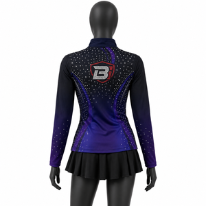 Custom <b>Womens</b> Rhinestone Dance Warm Up Jacket Crop Top <b>Skort</b> Set Performance Cheer Teamwear OEM Manufacturer - Product Image 4
