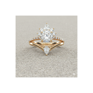 Bague de fiançailles en or avec diadème de diamants paon, sertie à griffes certifiée - Product Image 1
