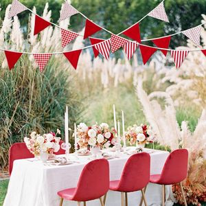 Guirlande de 32 pieds en coton à carreaux rouges et blancs, à rayures et à pois, drapeaux triangulaires pour fête, anniversaire, fiançailles, décoration de voiture - Product Image 4