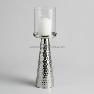 Handcrafted Modern Silver Tapered Cone <b>Candle</b> Stand Detachable <b>Glass</b> <b>Hurricane</b> Cylinder Tabletop Decor Factory - Product Image 2