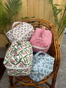 Fashion quilted cotton zipper cosmetic case reusable printed vanity pouch makeup organizer travel <b>toiletry</b> <b>storage</b> bag accessory - Product Image 2