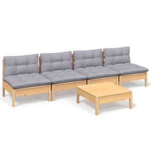 Ensemble de salon de jardin en pin massif gris, grand mobilier d'extérieur haut de gamme en polyester - Product Image 2