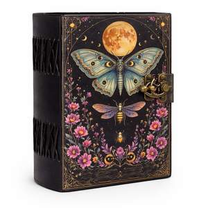 Wholesale Vintage Luna Moth Grimoire Imitation <b>Leather</b> Journal <b>diary</b> notebook Lock Authentic Handmade antique Deckle Edge Paper - Product Image 2