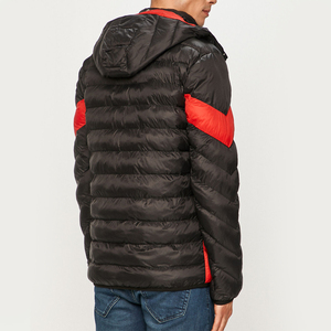 Men's <b>Red</b> Black Color Block Hooded Puffer <b>Jacket</b> Windproof Polyester Winter Coat Casual Outerwear Regular Fit Zipper Closure - Product Image 5