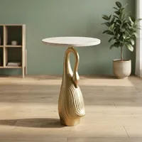 Table d'appoint moderne avec plateau rond en marbre et base en métal décorative en forme de cygne, meuble d'appoint de luxe pour la décoration du salon et de la chambre