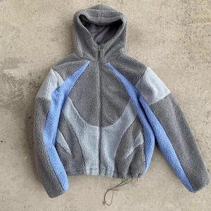High Quality Custom Streetwear Color Block Hoodies Oversized Fit Men <b>Zip</b> <b>up</b> Heavyweight Sherpa Fleece Hoodie - Product Image 1