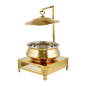 Gold Finish Stainless Steel Chafing Dish with Lid Round Buffet <b>Server</b> Polished <b>Food</b> Warmer for Catering - Product Image 3