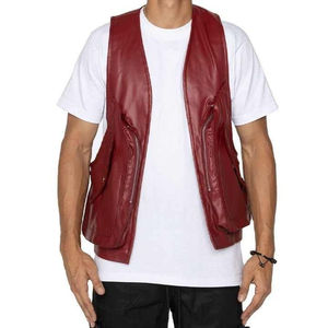 2026 High Quality New Men Solid Perforated Canvas Waterproof Breathable Reversible <b>Winter</b> Motorcycle Leather Vest V-neck Custom - Product Image 3