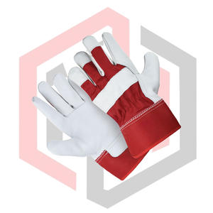 Gants de travail en cuir de veau rouge beige, résistants aux déchirures, respirants, antistatiques, paume en cuir, pour la lutte contre l'incendie, sans silicone, anti-impact - Product Image 4