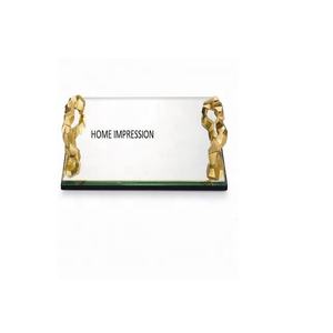 ถาดเสิร์ฟดีไซน์ทันสมัย ทำมืออย่างมีสไตล์ พร้อมกระจกใสและหูจับอะลูมิเนียม งานศิลปะและงานฝีมือที่เป็นเอกลักษณ์ ถาดดีไซน์ใหม่ - Product Image 1