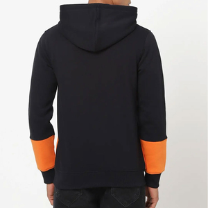 Sweat-shirt à capuche pour homme, noir et orange, avec poche imprimée, coupe décontractée, style automne, manches régulières, en coton tricoté - Product Image 2