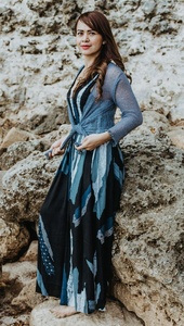 2024 mùa hè mới ikat phụ nữ thanh lịch Bolero nhún Tie eo Cardigan bọc hàng đầu thân thiện với môi thêu rắn mô hình nút - Product Image 3