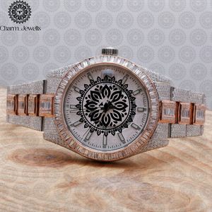 Montre pour homme Charm Jewells en acier inoxydable, boîtier de 40 mm, accents de diamants, analogique, luxe, mode, mouvement mécanique, date automatique, fonction push - Product Image 1