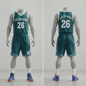 Teal Custom Basketball Uniform Jersey and Shorts Set Breathable Mesh <b>Athletic</b> Team Wear Bulk Wholesale Manufacturer - Product Image 1