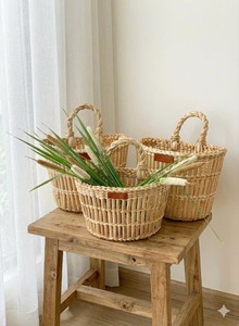 Sac fourre-tout tissé en jacinthe d'eau avec poignée en corde naturelle, panier de rangement multifonctionnel pour la décoration intérieure - Product Image 1