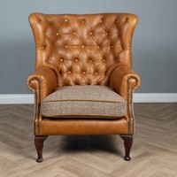 Großhandel Vintage Getufteter Echtleder-Flügelstuhl Luxuriöser Chesterfield Einzelsitzer-Sofa Büro-Sessel