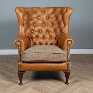 โซฟาหนังวัวแท้แบบขายส่ง 1 ที่นั่ง พร้อมเก้าอี้ทรงคิงส์หุ้มด้วยหนังวัวแท้ ดีไซน์หรูหรา สำหรับห้องนั่งเล่นหรือสำนักงาน - Product Image 1