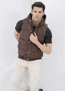 Chaleco Acolchado Sin Mangas con Capucha para Hombre, Color Marrón Sólido, con Cierre de Cremallera y Bolsillos, Ropa de Abrigo Informal para Invierno - Product Image 5