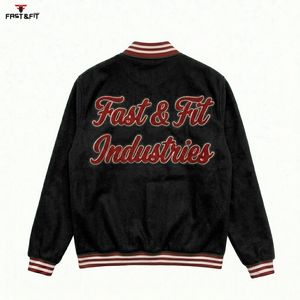 Manufacturer High Quality College Baseball Varsity Jacket for Men Street Style <b>Black</b> Embroidery Breathable Windproof 100% Cotton - Product Image 4