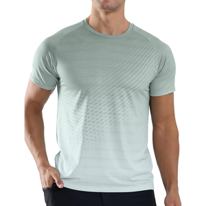 T-shirt pour homme à manches courtes, col rond, motif géométrique dégradé, tricoté, coupe ajustée, séchage rapide, style sportif, bleu et blanc, T-shirt de sport - Product Image 5