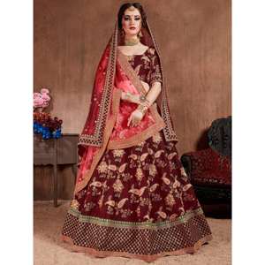 Blooming Dark Maroon Colored Nupcial Desgaste Diseñador Bordado Lehenga choli - Product Image 1