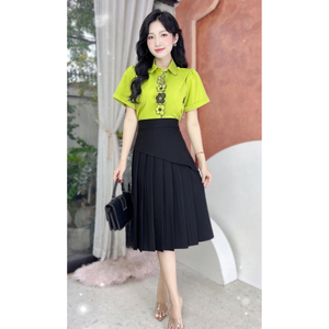 High Quality All Seasons ODM Regular Women Short Sleeve Shirt with Floral Applique Office Casual Solid <b>Top</b> Plain Dyed - Product Image 3