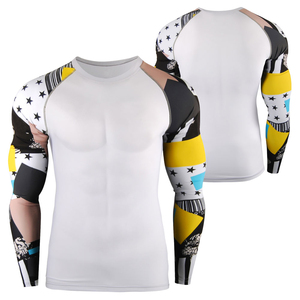 Custom Sublimation Printed Breathable Quick Dry Anti-Bacterial <b>Compression</b> Rash Guard <b>Men's</b> Full Sleeve Polyester/Nylon - Product Image 3
