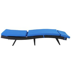 Letto in Rattan Intrecciato con Telaio in Ferro a Forma di S 193*68*33cm con Cuscino Blu Goffrato Nero, Prodotto Elegante con Sedie - Product Image 6