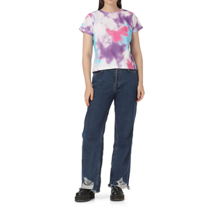 Camiseta Corta de Cuello Redondo con Estampado Tie Dye para Mujer, 100% Algodón Jersey, Transpirable, Informal, de Verano, de Alta Calidad - Product Image 4
