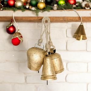Juego de Campanas Colgantes de Metal Dorado Vintage, Diseño Rústico con Cuerda, Adorno Tradicional para Entrada de Casa, Jardín, Decoración Festiva - Product Image 1