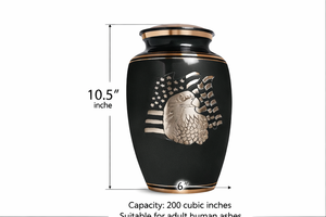 Urne funéraire tendance 2026 Uzair Handicrafts en métal noir pour cendres humaines adultes, 200 pouces cubes |   Urne commémorative Aigle du drapeau américain - Product Image 2