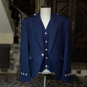 Veste Kilt Argyle en Laine Bleu Foncé pour Homme, Tenue Écossaise des Highlands, Vente en Gros, Fabrication Artisanale Personnalisée - Product Image 1