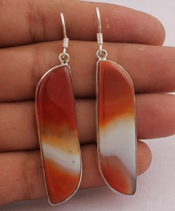 925 Sterling <b>Silver</b> Red Banded Agate <b>Earrings</b> Natural Gemstone <b>Long</b> Dangle <b>Earrings</b> Handmade Jewelry for Women Wholesaler Custom - Product Image 1