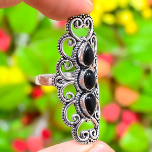 Bague en onyx noir de créateur, argent sterling 925, faite à la main, pierre précieuse, pour elle - Product Image 2