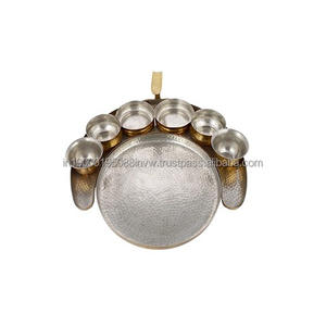 Brass Silver Color Food Thali Set 2 Bowl 1 <b>Glass</b> 1 Spoon and 1 Thali For Lunch And Dinner At Bestest Prices - Product Image 2