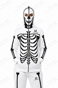 Sudadera con capucha blanca de esqueleto para hombre, con gráfico de calavera y huesos, chaqueta con cremallera completa, sudadera de Halloween, ropa urbana, capucha con logo personalizado impreso - Product Image 2