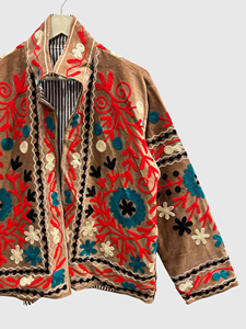 Veste en velours Prairie Chic pour femme, col mandarin, manches longues, motif floral brodé à la main, tenue d'automne - Product Image 4