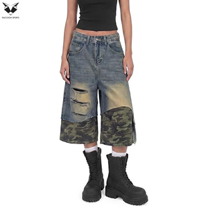 Shorts en jean décontractés pour hommes, coupe ample, style skateboard, robustes, avec logo personnalisé, en denim épais et ample - Product Image 3