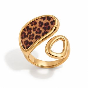Anillos llamativos para mujer, chapados en oro de 18 quilates, PVD, antideslustre, ajustables, con estampado animal, anillo de leopardo dorado - Product Image 4