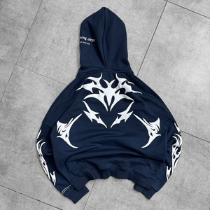 เสื้อฮู้ดโอเวอร์ไซส์ผู้ชายแบบสั่งทำ OEM ODM ผ้าฝ้ายถัก สตรีทแวร์ พิมพ์ลายโลโก้ด้านหลัง เสื้อใส่ได้ในฤดูใบไม้ร่วง ทรงปกติ ระบายอากาศได้ดี - Product Image 5