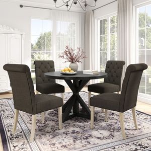 Set da Pranzo Banff 5 Pezzi con Tavolo Rotondo Cross Buck e 4 Sedie Imbottite Color Antracite per Sala da Pranzo Moderna - Product Image 1