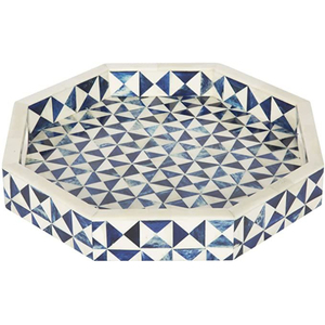 Plateau de service rond en nacre incrustée, vert sauge, motif floral, pour table basse, plateau décoratif, vente en gros, artisanal, coquillage, ottoman - Product Image 3