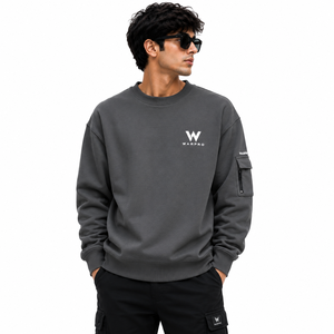 Sudadera de Cuello Redondo Extra Grande para Hombre Warpro, Sudadera de Forro Polar de Color Sólido, Ropa Casual de Calle con Diseño de Bolsillo, Ropa de Otoño - Product Image 1