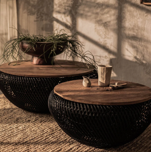 Tables basses en rotin et osier d'herbe de mer en teck d'acajou en bois massif de couleur naturelle en métal de haute qualité pour hôtel et villa - Product Image 1